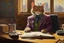 Placeholder: cat secret agent joker in an office in sunshine, very detailed, oil painting