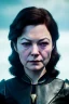 Placeholder: Young Meg tilly as evil queen in black leather gown, cleavage, angry, stern look, unreal 5, octane render,cinema4d, dynamic lighting, dramatic lighting, 4k, redshift render, highly detailed, hyper realistic