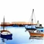 Placeholder: Harbor scene, minimalism, style of John Lovitt, watercolor and ink with thick paint textures, lots of negative white space