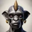 Placeholder: black male African Egyptian alien, cracks in the voodoo head, wicked, eyes, crown, Elephant, 8k, finely detailed, photo realistic, tiger turquoise skull head gold dragon space alien snow skeleton gold gorilla silver crown silver eyes