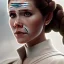 Placeholder: low angle beautiful half-body-portrait photo of princess leia from Star Wars played by Carrie Fisher, in the style of horizon zero dawn wlop, artgerm, akihiko yoshida, and liang xing, detailed face, doe eyes, intricate hair style, symmetrical eyes, trending on artstation, highly detailed, white dress, dynamic pose, intricate outfit, futuristic weapon, space ship and galaxy background