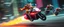 Placeholder: hi speed rocket ship on leaning scooter in a swing, coated cat captain in high speed pursuit among neon rat cyber soldiers, with background motion blur