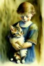 Placeholder: A cute cat is holding a kitten. Watercolour