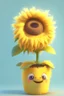 Placeholder: Cheery and cute sunflower in a pot avatar full body in fluffy material