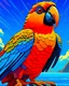 Placeholder: Generate an full body image of a parrot has a magma objects in the background and ocean objects in the background objects with an anime animal style.