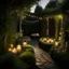 Placeholder: A lush garden adorned with flickering candles and fairy lights, creating a warm and enchanting atmosphere.