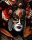 Placeholder: Beautiful venetian carnival wite ad black bioluminescense and orange and ginger red colour gradien style woman adorned with pearl art, mollusk shell headress with mollusk shell and water lily black irridescent flower wearing pearl art style mollusk shell ribbed costume metallic filigree venetian carnival style Golden dust make up, glitter covered masque and costume organic bio spinal ribbed detail of mollusk pearl art shell background extremely detailed hyperrealistic maximalist portrait
