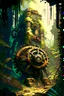 Placeholder: Jungle adventure ruins with huge steampunk gears painterly rpg art