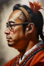 Placeholder: Painting portrait of samoan king young and with glasses, side profile