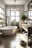 Placeholder: moderne landelijke badkamer met een douche en een bad en een badkamer meubel