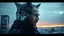 Placeholder: Double exposure, Wolfman, photorealism, man, city, sunset, snow, rain, fantasy, mystical, tattoo, vertical pupils, high detail, high resolution, 8K