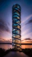 Placeholder: 94614, delightful, sensitive, confident, iridescent double helix tower, delicate, nocturnal, architecture, award-winning photograph, beautiful composition, filled with beautiful detail, delicate colour, chiaroscuro