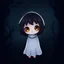 Placeholder: Cute little girl ghost cartoon fantasy night black made of shadows with orange eyes no background
