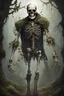 Placeholder: Skeleton, living skeleton, undead, leather armor, fungal growths, walking, full armor, medieval, vines holding together limbs, vine tendons, short, small skeleton, robed