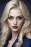 Placeholder: swiss female age 24 , blonde hair ,Dark sapphire blue eye ceo Vampire