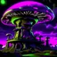 Placeholder: A fantabulous black, purple and green (((mushroom tower house))) erected atop a (geologic pillar), surrounded by the uncanny imaginative ((( swirling skies))), offset by the stark hues of a (neon-tinged nebulous space scape), within. captured by the hand a skilled master painter with a focus on (softly blurred compositions and voluminous lighting).