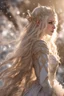 Placeholder: Elven princess,elven crown,long white blonde golden hair,rapunzel hair,ice flowers,beautiful,light blue,dark blue,golden armor,sparkle,glitter,ice flowers,snow,elven ears,dark fairy princess