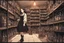 Placeholder: full-height shot of a young witch in a tight black short skirt, inside a large magic shop, shelving, bottles, windows