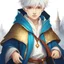 Placeholder: Fantasy World, A boy only wearing a closed wizards robe, and wearing a wizards hat. White Hair. Golden Eyes