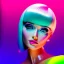 Placeholder: portrait in oil of busty beautiful Blonde woman, purpurin, minimal skintight latex pink dress, gradient color, BLUE, PINK, CYAN, neon, insanely detailed, 16k resolution,with big crystal clear green eyes looking to viewer,realistic,intrincate detail, with ruby necklace by Adam hughes 16k