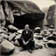 Placeholder: photo, 1920 horror movieshot, sitting, eaging, rocks, very odd objects in background, Ades, stunning photo, persone con sorriso falso e occhi, Charon, tenebroso, macabro, marcio, interno museo, fiotti di liquido nero che zampillano, hypermaximalist, strangeness, sundial light, odd, intricate, Lawrence Alma-Tadema style, albero, hypnotic, very accentuated details of the dress and skin, eerily mysterious, artistic photo, shot on Hasselblad, sadness, follia, smoke, daguerrotype