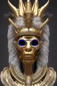 Placeholder: black male African Egyptian alien, cracks in the voodoo head, wicked, eyes, crown, Elephant, 8k, finely detailed, photo realistic, tiger turquoise skull head gold dragon space alien snow skeleton gold teeth silver crown silver space face mask