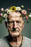 Placeholder: old man with bald head with flowers on head