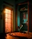 Placeholder: Wes Anderson photographer, night, room, monster peeking behind the ajar door, Ultra realistic, punk style, wide angle view, soft color, highly detailed, unreal engine 5, ray tracing, RTX, lumen lighting, ultra detail, volumetric lighting, 3d, finely drawn, high definition.