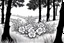 Placeholder: black and white line sketch of wild roses in the woods