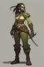 Placeholder: tall female orc platted ponytail pirate barbarian dnd