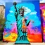 Placeholder: bright colorful graffiti CORRUPTED JUSTICE, nihilistic, eschatological corrupted sinister statue of liberty gaping maw biomechanical tentacles, by Os Gemeos and seth Globepainter