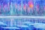 Placeholder: Science fiction city near frozen lake, impressionism painting