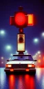 Placeholder: A 1990s car standing in front of a red traffic light, empty street, Cairo, 1990s, night time, rain, winter, movie scene Nick Harris style