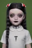 Placeholder: Wednesday Addams toddler, full body, jump, bokeh, hyper realistic