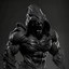 Placeholder: 3D emblem, a muscular monster made of black mud, in a hood, arms and legs, running at you, an evil look, a gloomy smile, simple background, photorealistic.