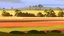 Placeholder: in a distopian future artistic style, a view of an australian sunny peaceful landscape outside kitchen window