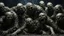 Placeholder: a sculpture made of moldy zombies bodies on a birthday party having fun with spiders larvas and miss world photorealistic, 8k, scifi, grimdark, neuromancer, scifi, death