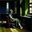 Placeholder: oil painting, woman seating down, dark, Edward Hopper