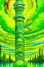 Placeholder: A lime green kingdom in the sky with Pacific Northwest totem poles painted by Vincent van Gogh