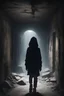 Placeholder: A girl walks in a worn-out stone basement with the moonlight entering. The girl is wearing a black hoodie and her face is covered with a black mask. She walks and looks down and we see only the burnos, and around her a very, very terrifying atmosphere.