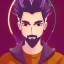 Placeholder: anime discord profile picture of man with short black hair with red streaks, with purple dragon horns on top of his head, looking mischievous