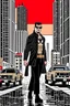 Placeholder: punisher sku;; CITY WALKING IN THE STREET TOWARDS THE CAMERA the style of Hiroshi Nagai