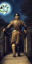 Placeholder: A medieval Soldier walking on the bridge , night , full moon , realistic , high resolution , HD , 1920pX1080p , dark