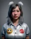 Placeholder: Portrait, waitress woman with monster muppet mask that covers her entire head, retro style, Asian, Sesame Street style, silver, smooth, unreal engine 5, god lights, ray tracing, RTX, lumen lighting, ultra detail, volumetric lighting, 3d.