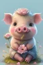 Placeholder: dorable cute happy baby scottish highland pig with dreamy eyes, sitting down and holding a flower, nursery art, very rendered polished Perfect, smooth edges, flawless Facial Features, Stunning, Whimsical Fantasy, Cute, Highly Detailed, Well Rendered, cartoon, illustration