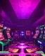 Placeholder: A dark photo of a full panoramic view an 80's aesthetics arcade at night, with a lot of functioning arcade machines, a vaporwave floor and some colorful tiles in between the floor. Purple aesthetics.