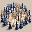 Placeholder: illustration of A digital artificial world of social media filled with chess pieces, each one representing a different strategy. a person thinking about the complex game of strategy.