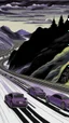Placeholder: A blackish violet highway with fast cars painted by Katsushika Hokusai