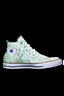 Placeholder: A converse sneaker with weed leaves printed on the material, green, yellow and red colors