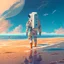 Placeholder: An astronaut walking on the beach of a beautiful sea, digital art, anime, 4k, full details